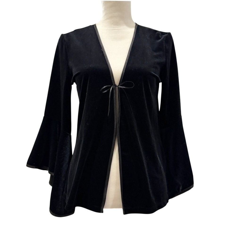 NWT Womens S Black Velvet Tie Front Bell Sleeve Top Whimsigoth Romantic Goth Y2K